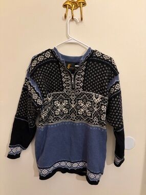 Men's Half-Zip Nordic Sweater in Blue, Black & White